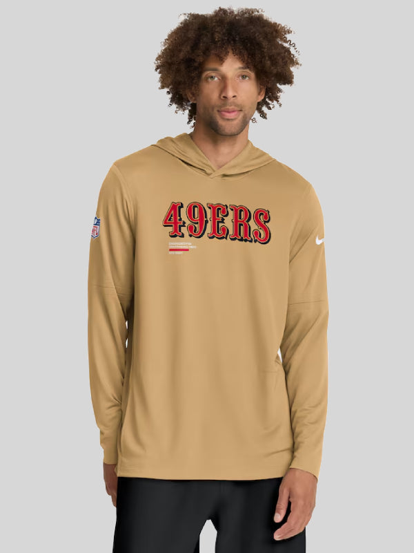 Men's Nike Gold San Francisco 49ers Sideline Pure Fury Performance Long Sleeve Hoodie T-Shirt