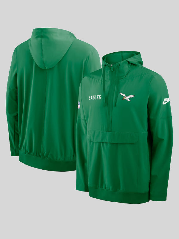 Men's Nike Kelly Green Philadelphia Eagles Sideline Alt Pack Anorak Half-Zip Hoodie Jacket