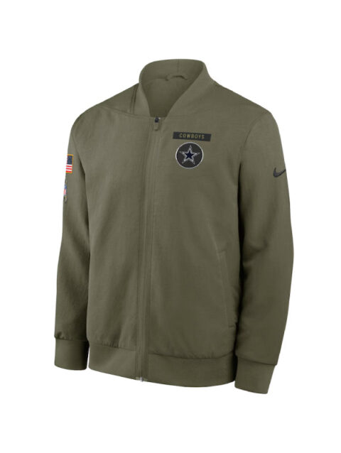 Men_s Nike Olive Dallas Cowboys 2025 Salute to Service Sideline Full-Zip Bomber Jacket
