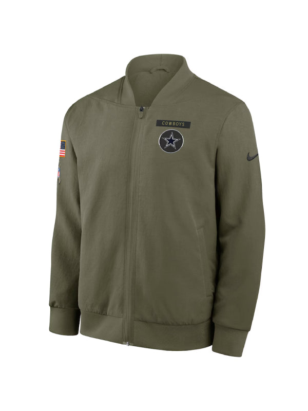 Men_s Nike Olive Dallas Cowboys 2025 Salute to Service Sideline Full-Zip Bomber Jacket