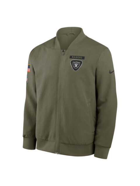Men's Nike Olive Las Vegas Raiders 2025 Salute to Service Sideline Full-Zip Bomber Jacket