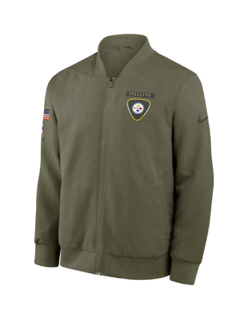 Men_s Nike Olive Pittsburgh Steelers 2025 Salute to Service Sideline Full-Zip Bomber Jacket