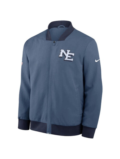Men_s Nike Storm Blue New England Patriots 2025 Rivalries Collection Sideline Full-Zip Bomber Jacket