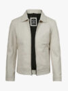 Men’s Off White Leather Harrington Jacket