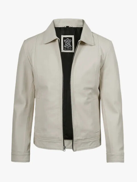 Men’s Off White Leather Harrington Jacket