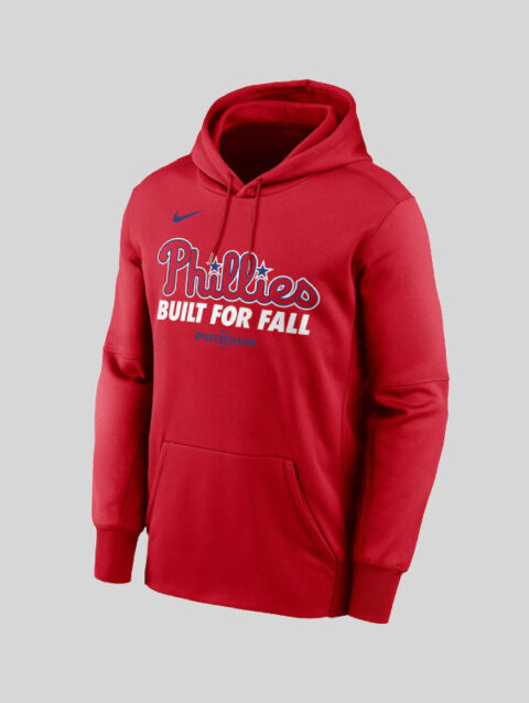 Men_s Philadelphia Phillies Nike Red 2025 MLB Postseason Authentic Collection Therma Fleece Hoodie