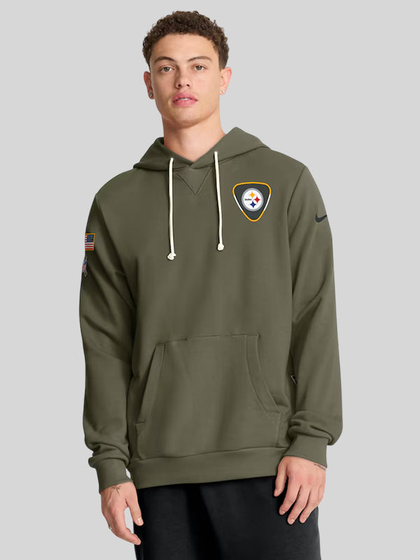 Men's Pittsburgh Steelers Nike Olive 2025 Salute to Service Sideline Standard Issue Dri FIT Hoodie