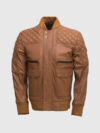 Men's Quilted Tan Brown Bomber Jacket