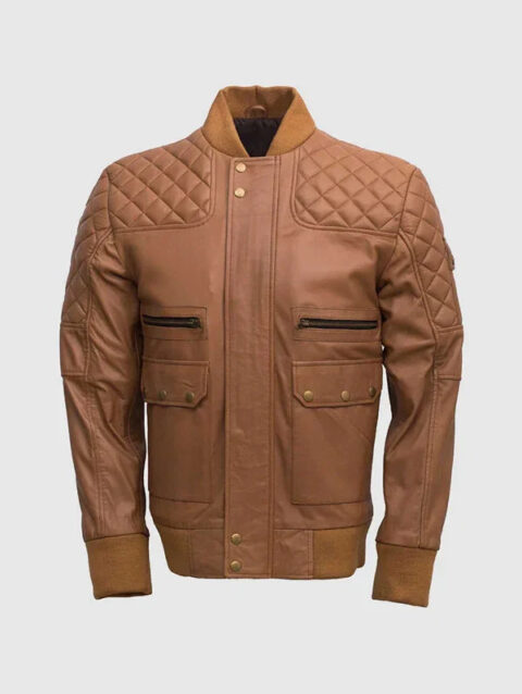 Men's Quilted Tan Brown Bomber Jacket