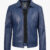Men's Shirt Collar Blue Leather Jacket