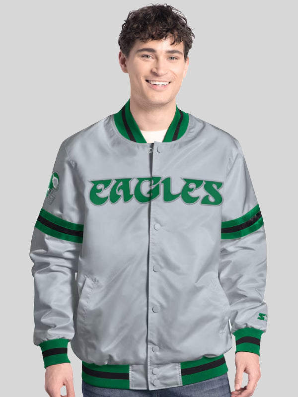Men's Starter Gray Philadelphia Eagles Vintage Scout Full-Snap Varsity Jacket