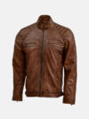 Men's Tan Brown Waxed Leather Jacket
