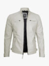 Men’s Vintage Off White Café Racer Leather Jacket