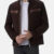 Mens Brown Suede Leather Cafe Racer Jacket Front Open