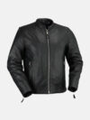 Mens Cafe Racer Black Leather Jacket Front