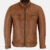 Mens Cafe Racer Brown Motorcycle Leather Jacket Front