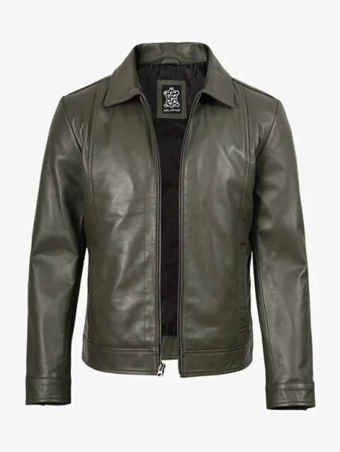 Mens Classic Shirt Collar Leather Jacket