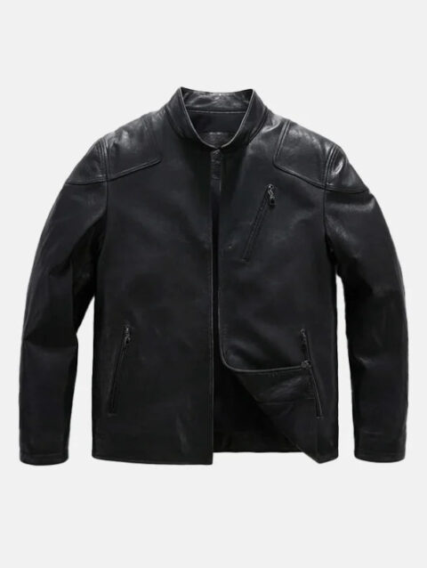Mens Matt Black Leather Jacket Front