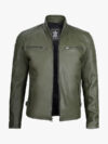Mens Olive Green Cafe Racer Leather Jacket
