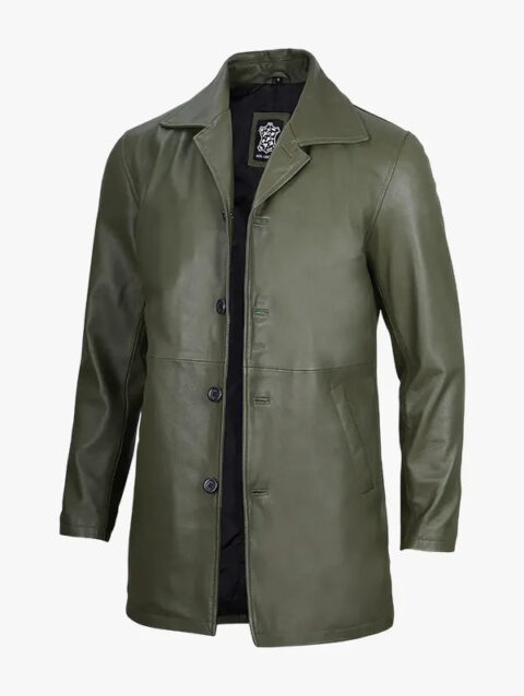 Mens Olive Green Leather Coat