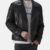 Mens Padded Black Leather Jacket Front