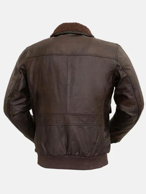 Mens Shearling Collar Brown Bomber Jacket Back