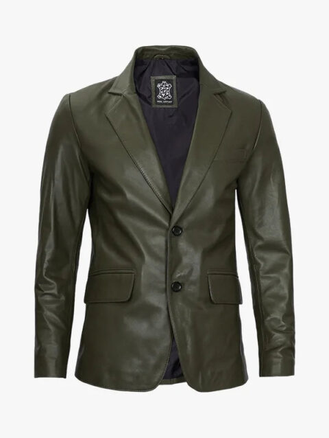 Mens Two Button Leather Blazer