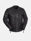 Mens Utility Style Black Leather Biker Jacket Front