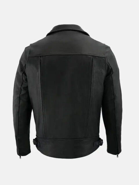 Mens Vented Black Biker Leather Jacket Back