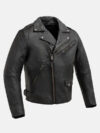 Mens Zippered Chest Pocket Black Biker Leather Jacket