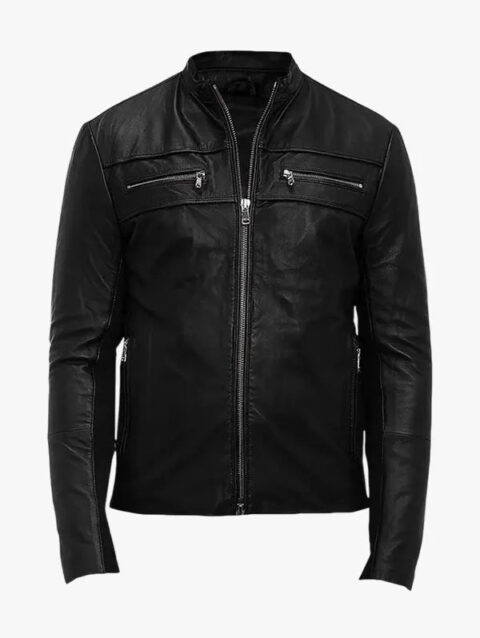 Mens Black Edge Leather Biker Jacket