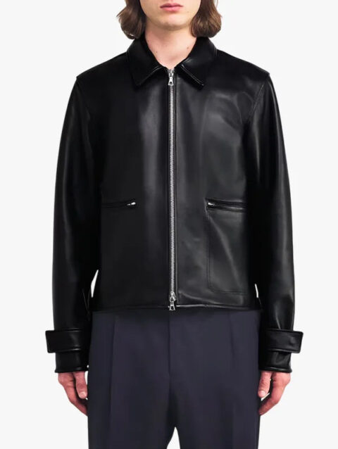 Mens Black Leather Milan Bomber Jacket