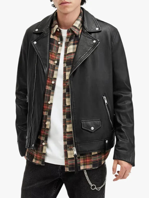 Mens Black Leather Milo Biker Jacket