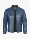 Mens Blue Cafe Racer Leather Jacket