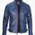 Mens Blue Quilted Leather Biker Jacket