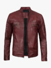 Mens Burgundy Cafe Racer Leather Jacket