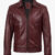 Mens Classic Shirt Collar Burgundy Harrington Leather Jacket