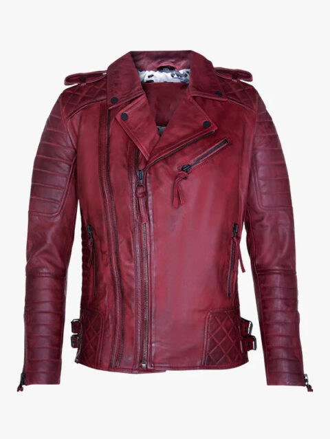 Mens Leather Biker Quilted Brando Motorcycle Jacket