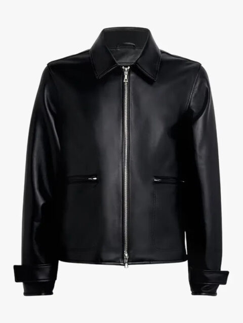 Mens Leather Milan Bomber Jacket Black
