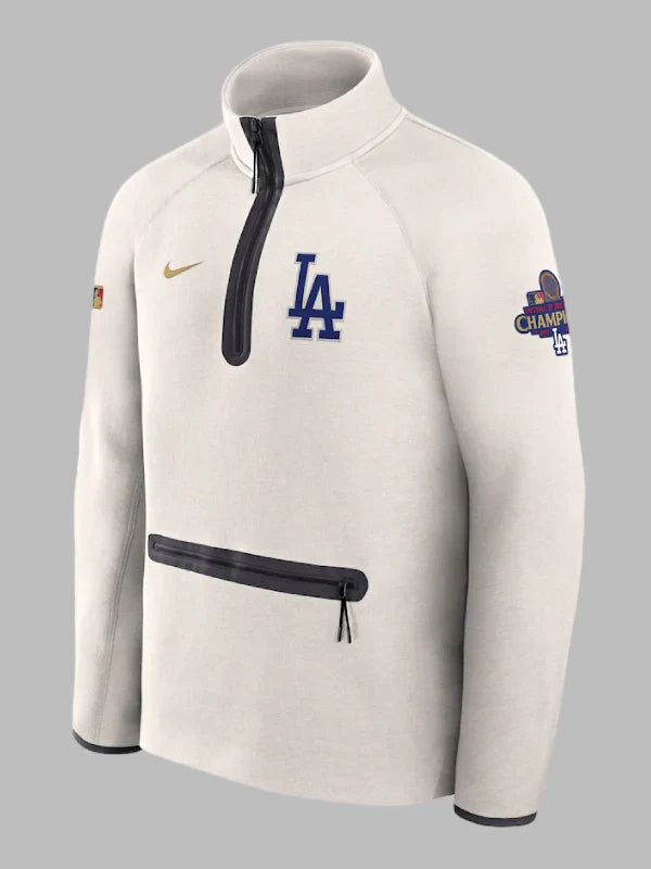 Mens Los Angeles Dodgers Nike White 2025 Gold Collection Tech Fleece Half-Zip Top Jacket