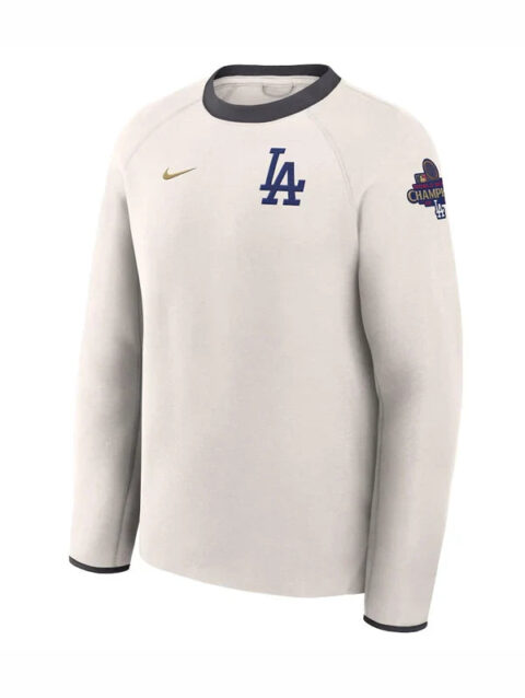 Mens Los Angeles Dodgers Nike White 2025 Gold Collection Tech Fleece Pullover Sweatshirt