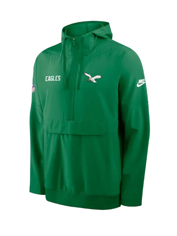 Mens Nike Kelly Green Philadelphia Eagles Sideline Alt Pack Anorak Half-Zip Hoodie Jacket