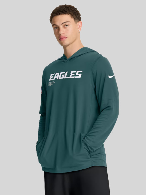 Mens Nike Midnight Green Philadelphia Eagles Sideline PureFury Performance Long Sleeve Hoodie T-Shirt