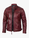 Mens Real Leather Burgundy Biker Jacket