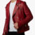 Mens Rich Red Slim Fit Motorcycle Biker Leather Jacket Side