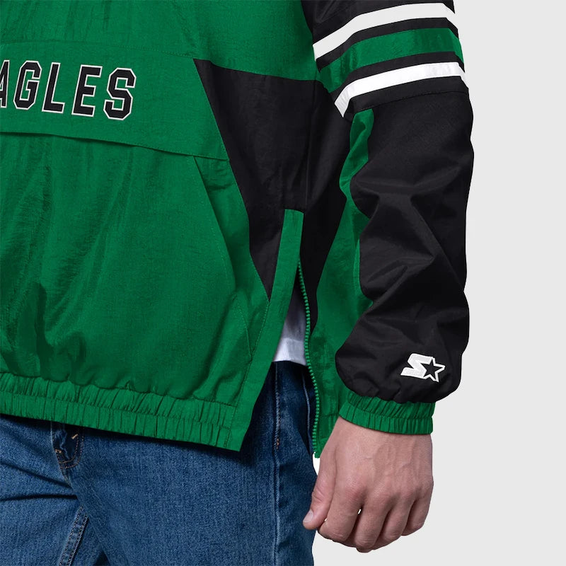 Mens Starter Kelly Green Philadelphia Eagles Vintage Logo Prospect Half-Zip Pullover Jacket