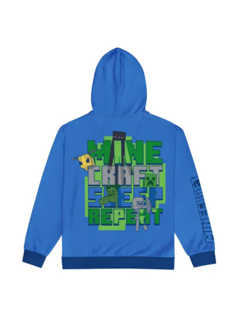Minecraft Sleep Repeat Blue Zip-Up Hoodie