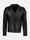 Morris Asymmetrical Collar Black Leather Moto Jacket Front