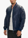Navy Blue Bomber Genuine Leather Jacket