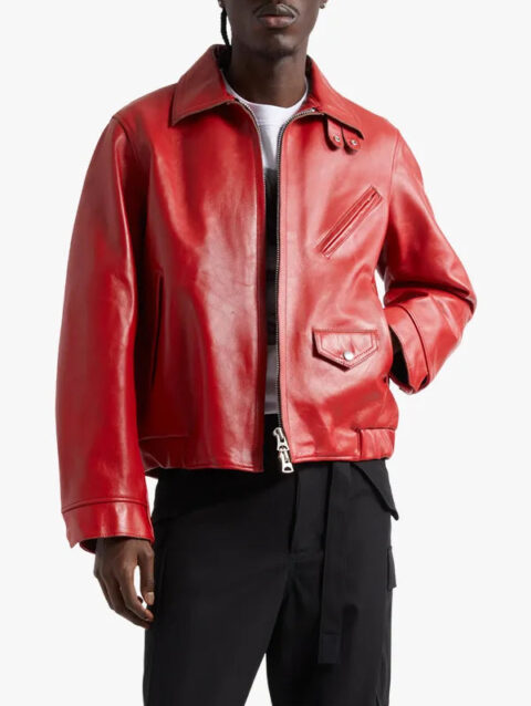 Nordstrom Red Leather Bomber Jacket